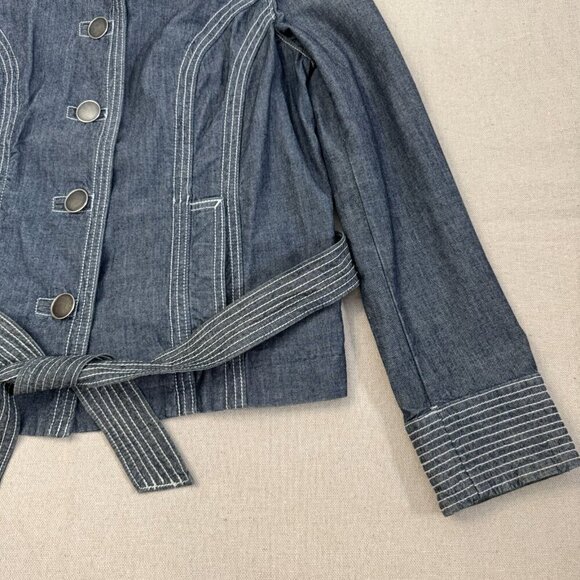 Chicos Blue Jean Chambray Denim Jacket Belted Waist & Button Closure 0 - Picture 6 of 11